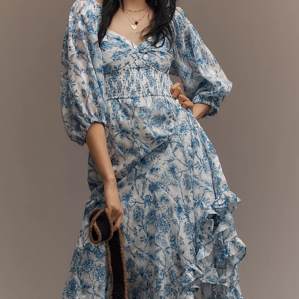 NWOT Hutch Twist-Front Smocked Midi Dress